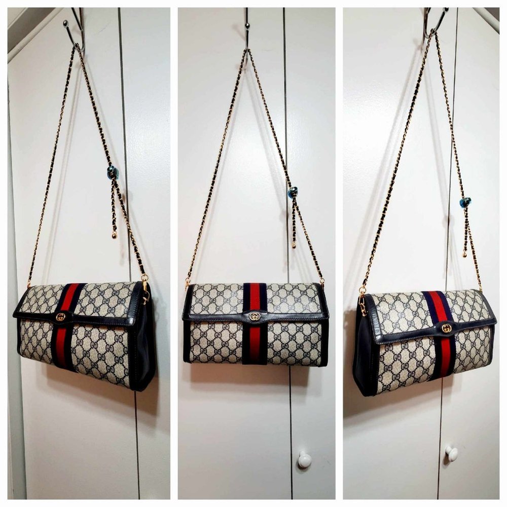 (SOLD) EUC GORGEOUS Gucci Blue GG Monogram Med sz Crossbody Bag + 2 BONUS STRAPS